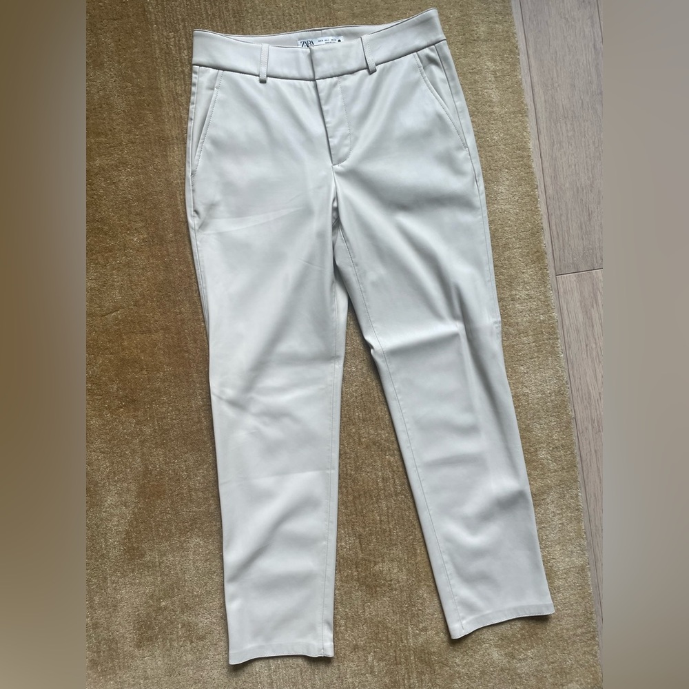 Zara Cream Faux Leather Straight Leg Pants